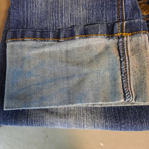 SOUTHPOLE WOMENS 9 BLUE DENIM CAPRI‎ CUFFED EMBELLISHED CITY HIP HOP FESTIVAL - Picture 7 of 8